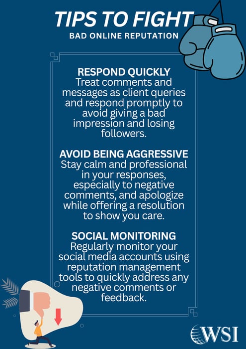 Improve your online reputation by responding quickly and avoiding aggression in negative feedback.